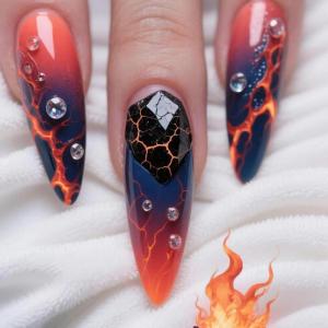 imageBABALAL Long Stiletto Press on Nails Ombre Fake Nail Gold Chrome French Tip Glue on Flame Y2k Design with Angel Charm Goth Supplies Art 24Pcs XL Glossy Acrylic False Nails with CharmBNN13