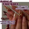 imageBABALAL Long Stiletto Press on Nails Tortoise Fake Nails Zebra Cow Print Y2k Design 24PCS Trendy Glossy Full Cover False Nails with GlueBNV101redgold