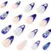 imageBABALAL Press on Nails Medium Almond Fake Nails Yellow French Tip Glue ons 3D Texture Flower handmade Summer Supplies 24Pcs Glossy Full Cover Manicure Acrylic False NailsAND01blue
