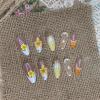 imageBABALAL Press on Nails Medium Almond Fake Nails Yellow French Tip Glue ons 3D Texture Flower handmade Summer Supplies 24Pcs Glossy Full Cover Manicure Acrylic False NailsAND01yellow