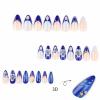 imageBABALAL Press on Nails Medium Almond Fake Nails Yellow French Tip Glue ons 3D Texture Flower handmade Summer Supplies 24Pcs Glossy Full Cover Manicure Acrylic False NailsAND01blue