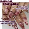 imageBABALAL Press on Nails Medium Almond Fake Nails Yellow French Tip Glue ons 3D Texture Flower handmade Summer Supplies 24Pcs Glossy Full Cover Manicure Acrylic False NailsAND01cherry