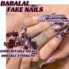 imageBABALAL Red Nails Press on Almond Medium Fake Nails Anime Glue on Strawberry Cute Kitten Pattern Design Acrylic Supplies Art 24Pcs Glossy Full Cover Cartoon Stick on False NailsBNY104purple