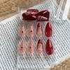 imageBABALAL Red Nails Press on Almond Medium Fake Nails Anime Glue on Strawberry Cute Kitten Pattern Design Acrylic Supplies Art 24Pcs Glossy Full Cover Cartoon Stick on False NailsBNY105