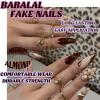 imageBABALAL Red Nails Press on Almond Medium Fake Nails Anime Glue on Strawberry Cute Kitten Pattern Design Acrylic Supplies Art 24Pcs Glossy Full Cover Cartoon Stick on False NailsBNY112