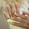 imageBABALAL Press on Nails Medium Almond Fake Nails Yellow French Tip Glue ons 3D Texture Flower handmade Summer Supplies 24Pcs Glossy Full Cover Manicure Acrylic False NailsAND20