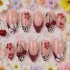 imageBABALAL Red Nails Press on Almond Medium Fake Nails Anime Glue on Strawberry Cute Kitten Pattern Design Acrylic Supplies Art 24Pcs Glossy Full Cover Cartoon Stick on False NailsBNY104