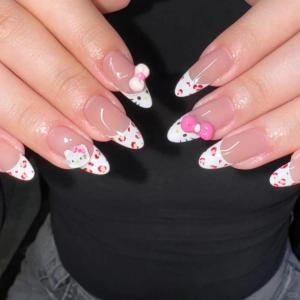 imageBABALAL Press on Nails Medium Almond Fake Nails Yellow French Tip Glue ons 3D Texture Flower handmade Summer Supplies 24Pcs Glossy Full Cover Manicure Acrylic False NailsAND01leopard