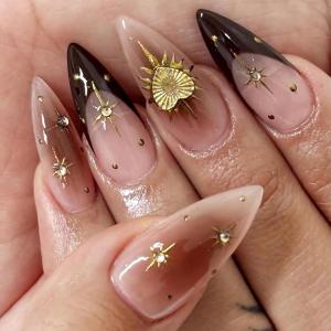 imageBABALAL Red Nails Press on Almond Medium Fake Nails Anime Glue on Strawberry Cute Kitten Pattern Design Acrylic Supplies Art 24Pcs Glossy Full Cover Cartoon Stick on False NailsBNY102brown
