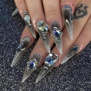 imageBABALAL Long Stiletto Press on Nails White Fake Nail French Tip Glue on Design Supplies Art 24Pcs XL Glossy Acrylic False Nails with CharmBNN03gothic