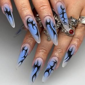 imageBABALAL Long Stiletto Press on Nails White Fake Nail French Tip Glue on Design Supplies Art 24Pcs XL Glossy Acrylic False Nails with CharmBNN14