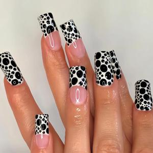 imageBABALAL Coffin Press on Nails Long Fake Nails Black Red Glue ons Rose Heart Print Design Valentine Acrylic Glossy Manicure Full Cover False Nails with GlueCNC115