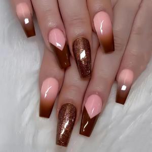 imageBABALAL Coffin Press on Nails Long Fake Nails Black Red Glue ons Rose Heart Print Design Valentine Acrylic Glossy Manicure Full Cover False Nails with GlueCNC112