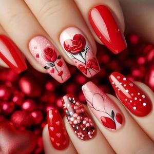 imageBABALAL Coffin Press on Nails Long Fake Nails Black Red Glue ons Rose Heart Print Design Valentine Acrylic Glossy Manicure Full Cover False Nails with GlueCNC109