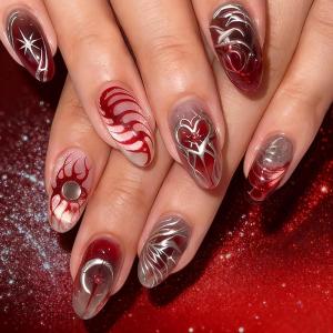 imageBABALAL Polka Dot Press on Nails Brown Fake Nails Almond Medium 3D Flower Handmade Ombre Trendy Handmade 24Pcs Stiletto Full Cover Acrylic False NailsBNZ12