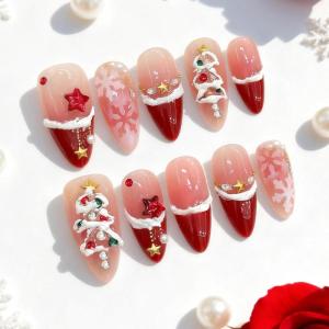imageBABALAL Polka Dot Press on Nails Brown Fake Nails Almond Medium 3D Flower Handmade Ombre Trendy Handmade 24Pcs Stiletto Full Cover Acrylic False NailsBNZ02