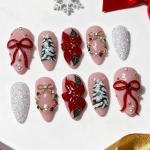 imageBABALAL Polka Dot Press on Nails Brown Fake Nails Almond Medium 3D Flower Handmade Ombre Trendy Handmade 24Pcs Stiletto Full Cover Acrylic False NailsBNZ03