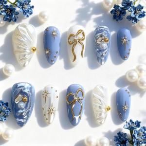 imageBABALAL Polka Dot Press on Nails Brown Fake Nails Almond Medium 3D Flower Handmade Ombre Trendy Handmade 24Pcs Stiletto Full Cover Acrylic False NailsBNZ04