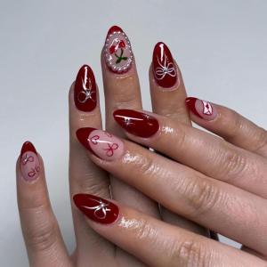 imageBABALAL Polka Dot Press on Nails Brown Fake Nails Almond Medium 3D Flower Handmade Ombre Trendy Handmade 24Pcs Stiletto Full Cover Acrylic False NailsBNZ15