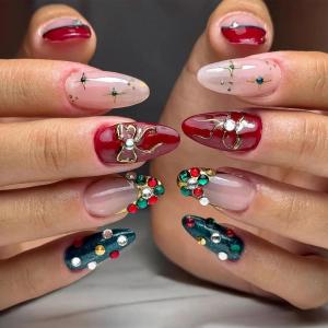 imageBABALAL Polka Dot Press on Nails Brown Fake Nails Almond Medium 3D Flower Handmade Ombre Trendy Handmade 24Pcs Stiletto Full Cover Acrylic False NailsBNZ09