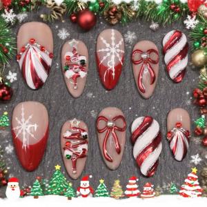 imageBABALAL Polka Dot Press on Nails Brown Fake Nails Almond Medium 3D Flower Handmade Ombre Trendy Handmade 24Pcs Stiletto Full Cover Acrylic False NailsBNZ01