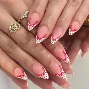 imageBABALAL Polka Dot Press on Nails Brown Fake Nails Almond Medium 3D Flower Handmade Ombre Trendy Handmade 24Pcs Stiletto Full Cover Acrylic False NailsBNZ21