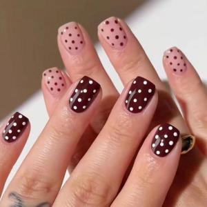 imageBABALAL Press on Nails Short Square Fake Nails Brown Emerald Green Glue ons Tortoise Design Glossy Full Cover False Nails 24Pcsbnw102