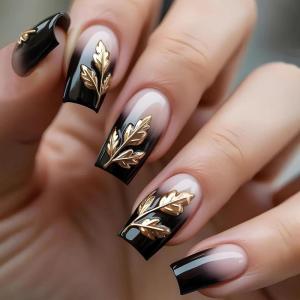 imageBABALAL Press on Nails Short Square Fake Nails Brown Emerald Green Glue ons Tortoise Design Glossy Full Cover False Nails 24Pcsbnw102black