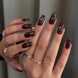 imageBABALAL Press on Nails Short Square Fake Nails Brown Emerald Green Glue ons Tortoise Design Glossy Full Cover False Nails 24Pcsbnw106brown