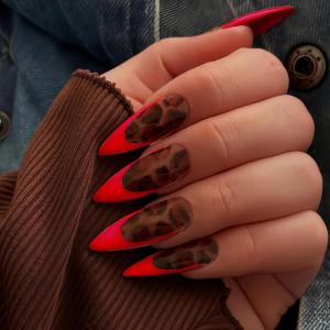 imageBABALAL Red Nails Press on Almond Medium Fake Nails Burgundy French Tip Glue on Design Acrylic 24Pcs Full Cover False Nails Stick on Christmas ManicureBNT220