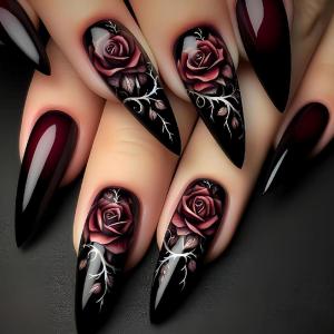 imageBABALAL Red Nails Press on Almond Medium Fake Nails Burgundy French Tip Glue on Design Acrylic 24Pcs Full Cover False Nails Stick on Christmas ManicureBNT209