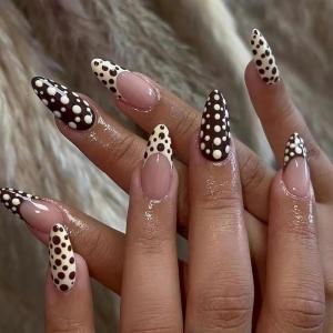 imageBABALAL Red Nails Press on Almond Medium Fake Nails Burgundy French Tip Glue on Design Acrylic 24Pcs Full Cover False Nails Stick on Christmas ManicureBNT215