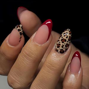 imageBABALAL Red Nails Press on Almond Medium Fake Nails Burgundy French Tip Glue on Design Acrylic 24Pcs Full Cover False Nails Stick on Christmas ManicureBNT214