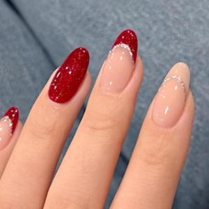 imageBABALAL Red Nails Press on Almond Medium Fake Nails Burgundy French Tip Glue on Design Acrylic 24Pcs Full Cover False Nails Stick on Christmas ManicureBNT207bling