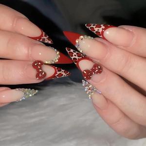 imageBABALAL Burgundy Red Press on Nails Long Stiletto Fake Nails with Design Acrylic Mnaicure 24Pcs Full Cover False NailsCNA202