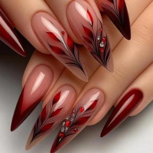 imageBABALAL Burgundy Red Press on Nails Long Stiletto Fake Nails with Design Acrylic Mnaicure 24Pcs Full Cover False NailsCNA207