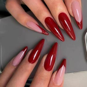 imageBABALAL Burgundy Red Press on Nails Long Stiletto Fake Nails with Design Acrylic Mnaicure 24Pcs Full Cover False NailsCNA209