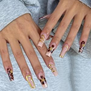 imageBABALAL Gold Press on Nails Long Stiletto Fake Nails Luxury Rhinestone Bow Charm Design Handmade Custom 10Pcs Nail Tip Bling Shiny Acrylic False NailsBNCU120