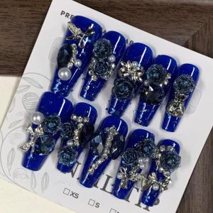 imageBABALAL Gold Press on Nails Long Stiletto Fake Nails Luxury Rhinestone Bow Charm Design Handmade Custom 10Pcs Nail Tip Bling Shiny Acrylic False NailsBNCU108