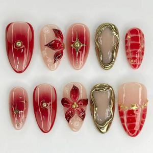 imageBABALAL Short Oval Press on Nails Cheetah Fake Nails French Tip Glue on with Star Y2k Design Fall Round Glossy Full Cover Acrylic False Nails ArtANU01brgold
