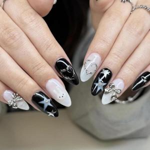 imageBABALAL Short Oval Press on Nails Cheetah Fake Nails French Tip Glue on with Star Y2k Design Fall Round Glossy Full Cover Acrylic False Nails ArtANU01rabbit