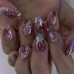 imageBABALAL Short Oval Press on Nails Cheetah Fake Nails French Tip Glue on with Star Y2k Design Fall Round Glossy Full Cover Acrylic False Nails ArtANU02