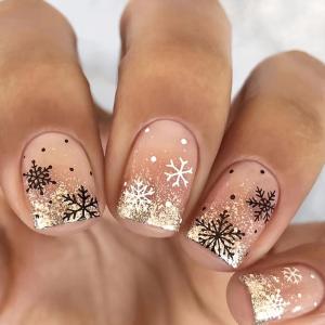 imageBABALAL Short Oval Press on Nails Cheetah Fake Nails French Tip Glue on with Star Y2k Design Fall Round Glossy Full Cover Acrylic False Nails ArtANU17