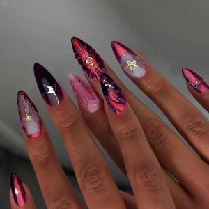 image:imageBABALAL Press on Nails Medium Almond Fake Nails Colorful Anime Glue ons Design Rabbit Sheep Flower Y2k Manicure Supplies Handmade Art 24Pcs Glossy Custom Full Cover Acrylic False Nails for Women GirlsBNX124