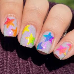 image:imageBABALAL Press on Nails Short Oval Fake Nails Blue Goth Glue ons Star Moon Y2k Design Supplies Art Swirl Galaxy Glossy Round 24Pcs Full Cover Acrylic False Nails for Women GirlsBNI321