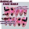 image:imageBABALAL Press on Nails Medium Round Fake Nails Red French Tip Glue on Bow Acrylic Nails Cute 24Pcs Glossy Stick on Valentine Artificial Manicure Oval False NailsBNPA125
