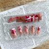 image:imageBABALAL Press on Nails Medium Round Fake Nails Red French Tip Glue on Bow Acrylic Nails Cute 24Pcs Glossy Stick on Valentine Artificial Manicure Oval False NailsBNPA104