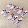 image:imageBABALAL Press on Nails Medium Round Fake Nails Red French Tip Glue on Bow Acrylic Nails Cute 24Pcs Glossy Stick on Valentine Artificial Manicure Oval False NailsBNPA121