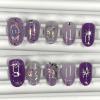 image:imageBABALAL Short Round Press on Nails  Purple Fake Nails Glitter Shiny Design Heart Moon Star Trendy Y2k Glossy Acrylic False Nails with CharmBFNZ011