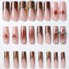 image:imageBABALAL Winter Press on Nails Long Square Fake Nails Black French Tip Glitter Bling Glue on Snowflake Charm Luxury New Year Design 24Pcs Full Cover False Acrylic Nails New YearANRb03chrome